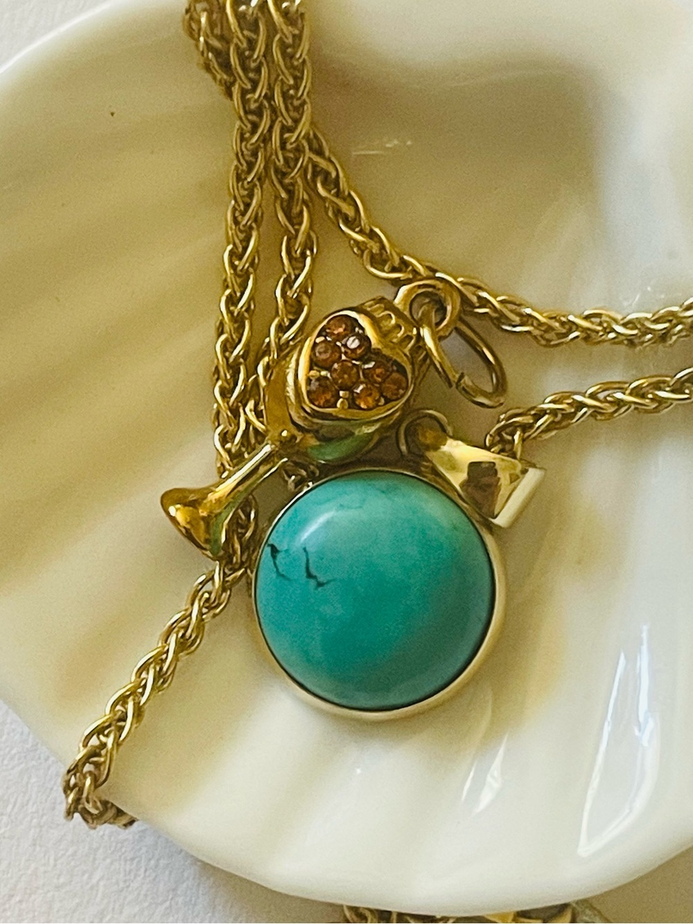 Gold Wine Glass Charm Pendant with Heart Crystal Detail